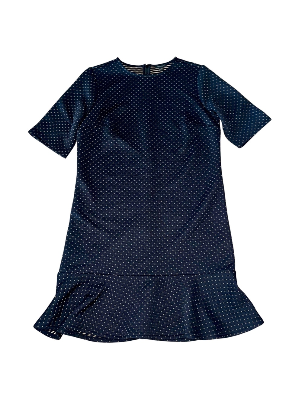 Ann Taylor Shift Dress 8 Black Quilted Flounce Hem Short Sleeve Career NWT